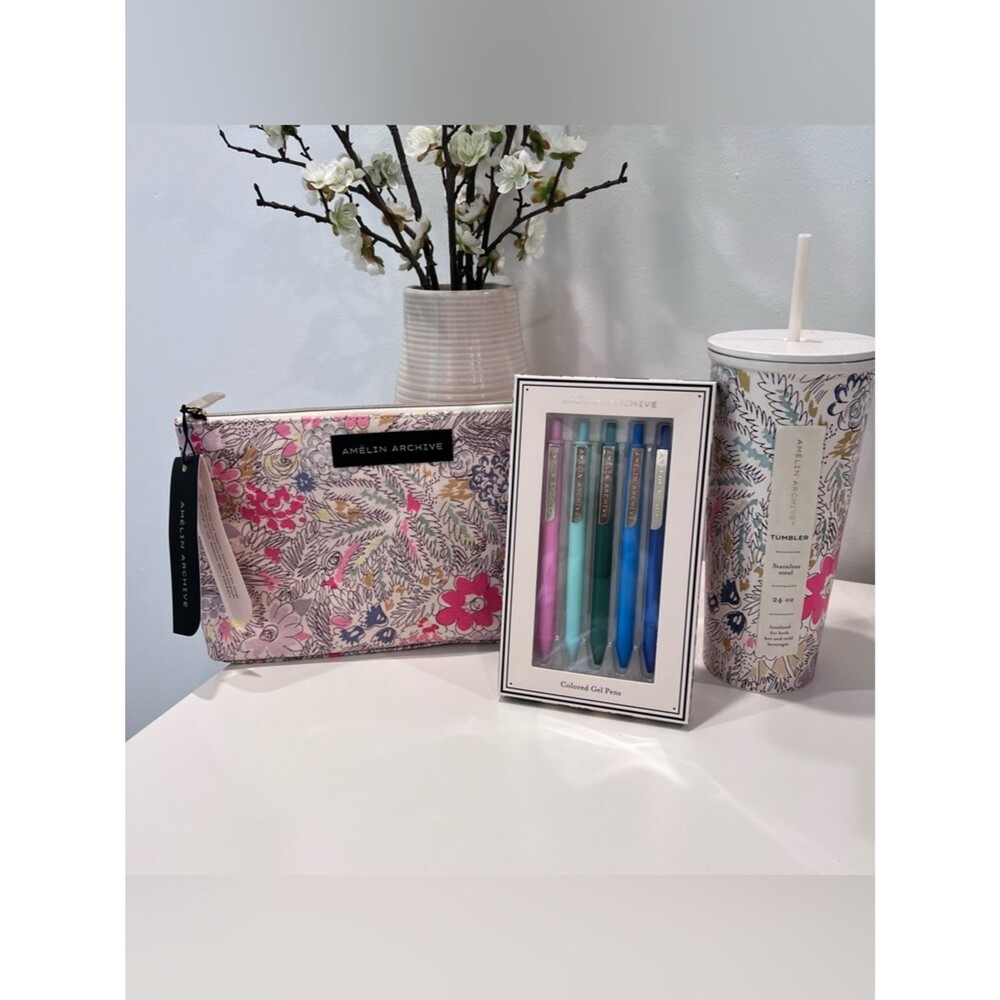 NWT Amélin Archive Floral Gift Bundle Pens Tumbler Pouch